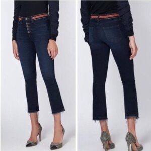 Veronica Beard Carolyn 10" Baby Boot Crop Fray Hem Jeans in Dark Slate Sz 30